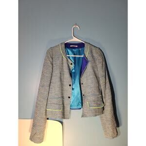 Tahari Womens Gray/Teal Sports Blazer Size 10